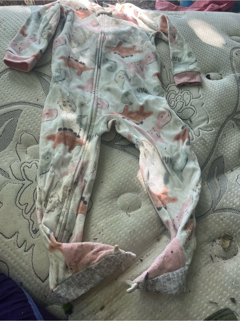 Carter's White Footed Pajama One-Piece with Pink and Peach Dino Print